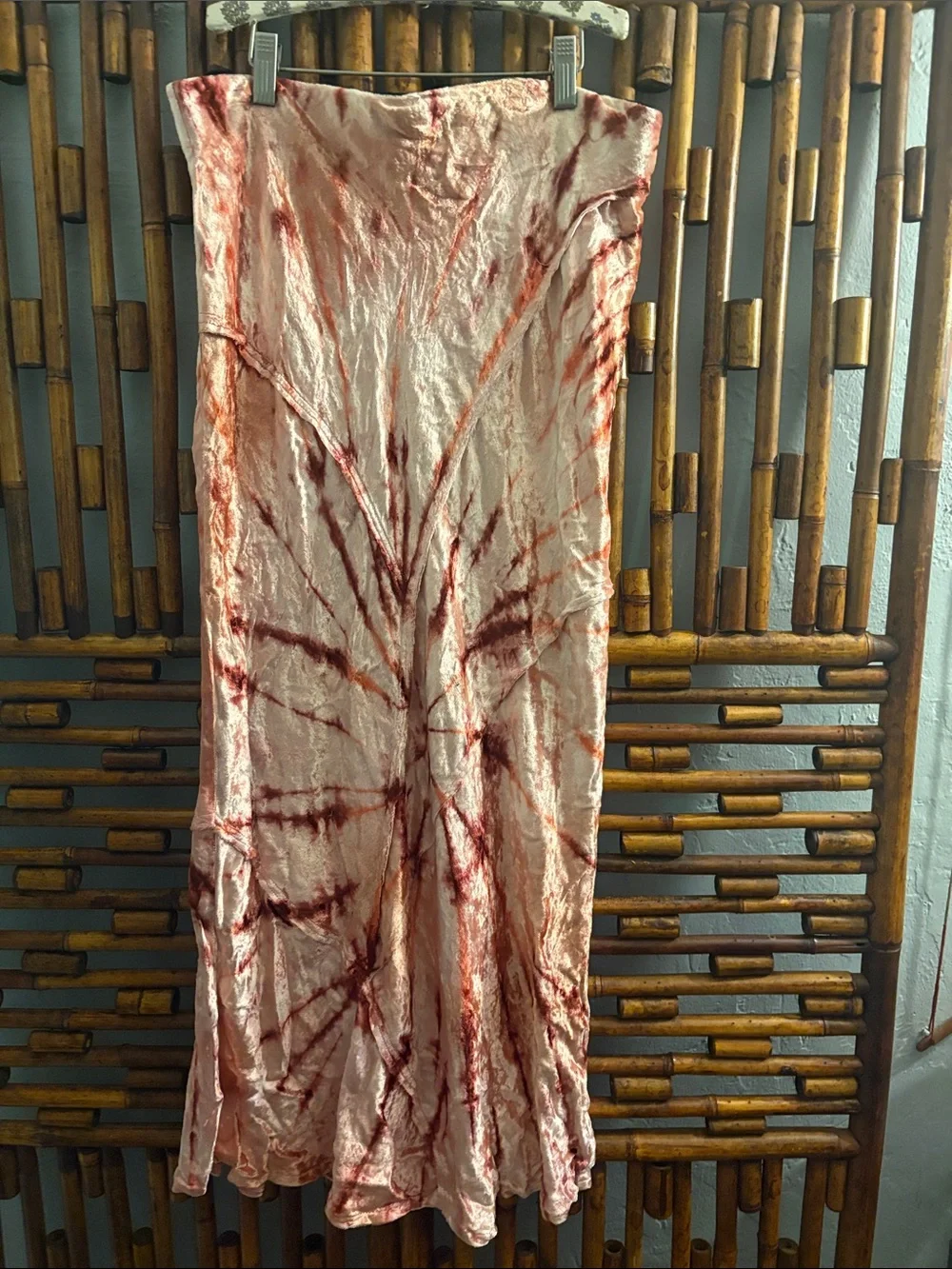 SZ L FREE PEOPLE serious swagger PINK Tie DYE crushed velvet maxi SKIRT boho